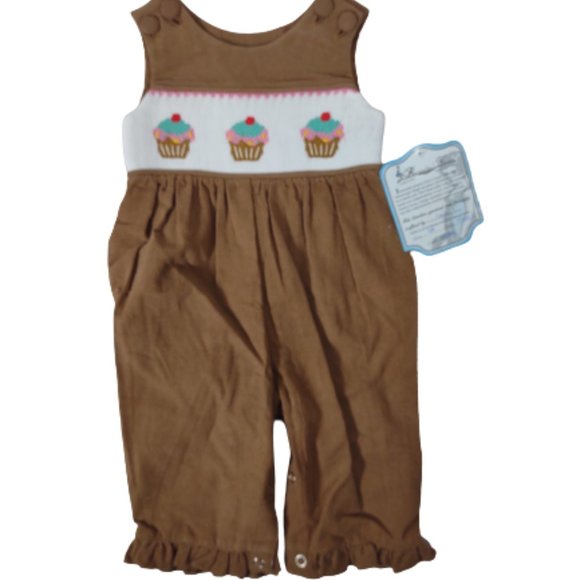 Smocked Cupcake Brown Jumper Baby Size 6M Remember Nguyen NEW - Picture 1 of 7